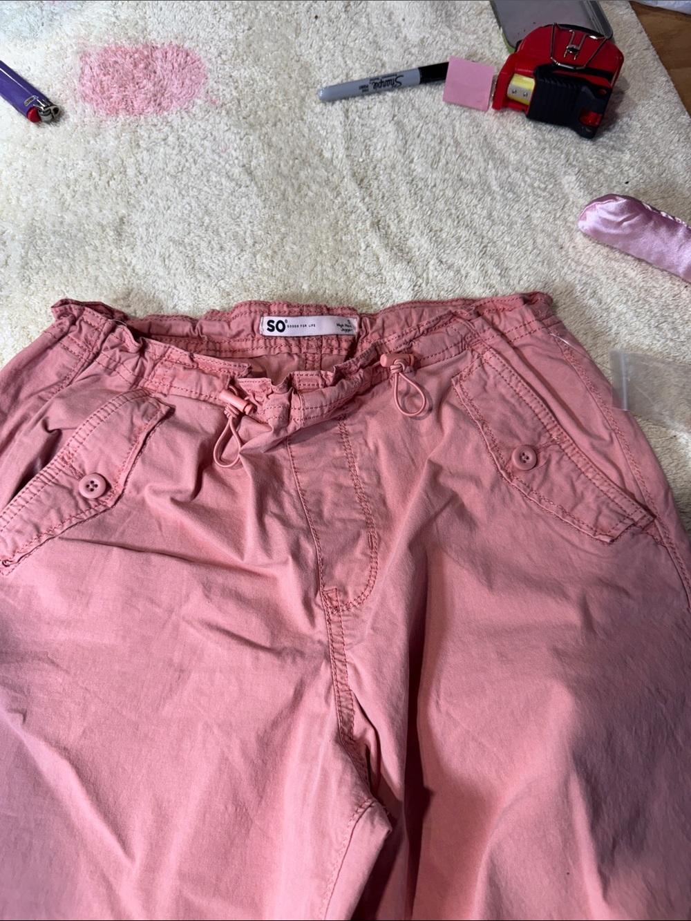 SO Soft Rose Drawstring Waist Boyfriend Jeans